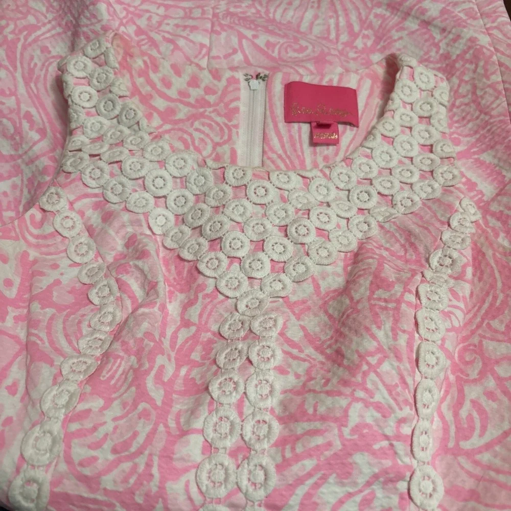 Lilly Pulitzer MacFarlane Flamingo Pink Shift Dress Seashell Sz 00 EUC - Picture 4 of 11